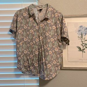 Grey floral button up